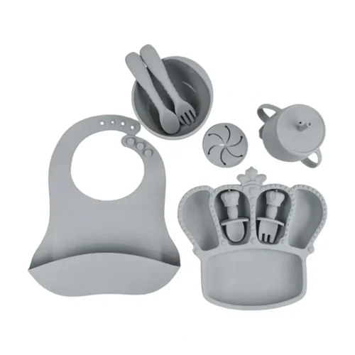 9-Piece Silicone Baby Feeding Set – BPA-Free Suction Bowl, Plate, Bib, Sippy Cup & Utensils